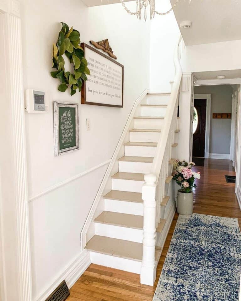 Staircase With Blue Vintage Hallway Runner