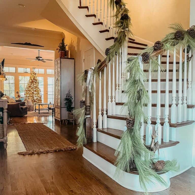 Stairwell With Pinecones and Garland