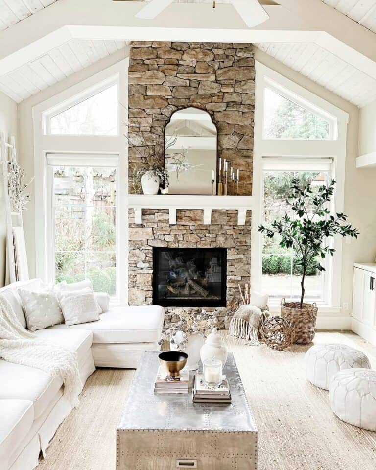 Stone Fireplace With White Mantel Décor Ideas