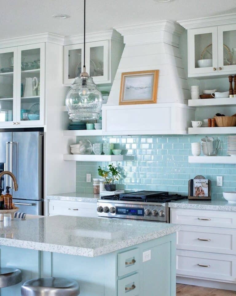 Stylish Modern Kitchen With Cloud Blue Backsplash