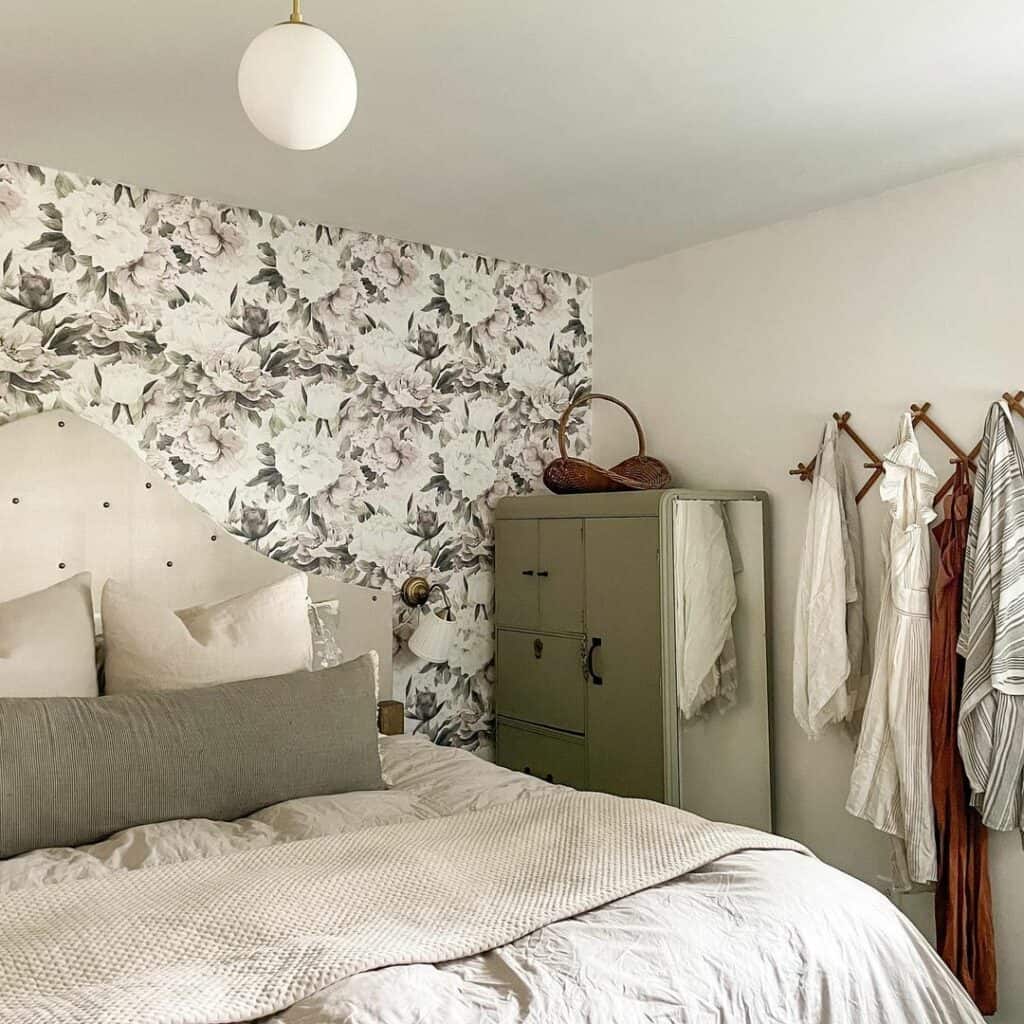 Taupe and Floral Bedroom With Neutral Lights