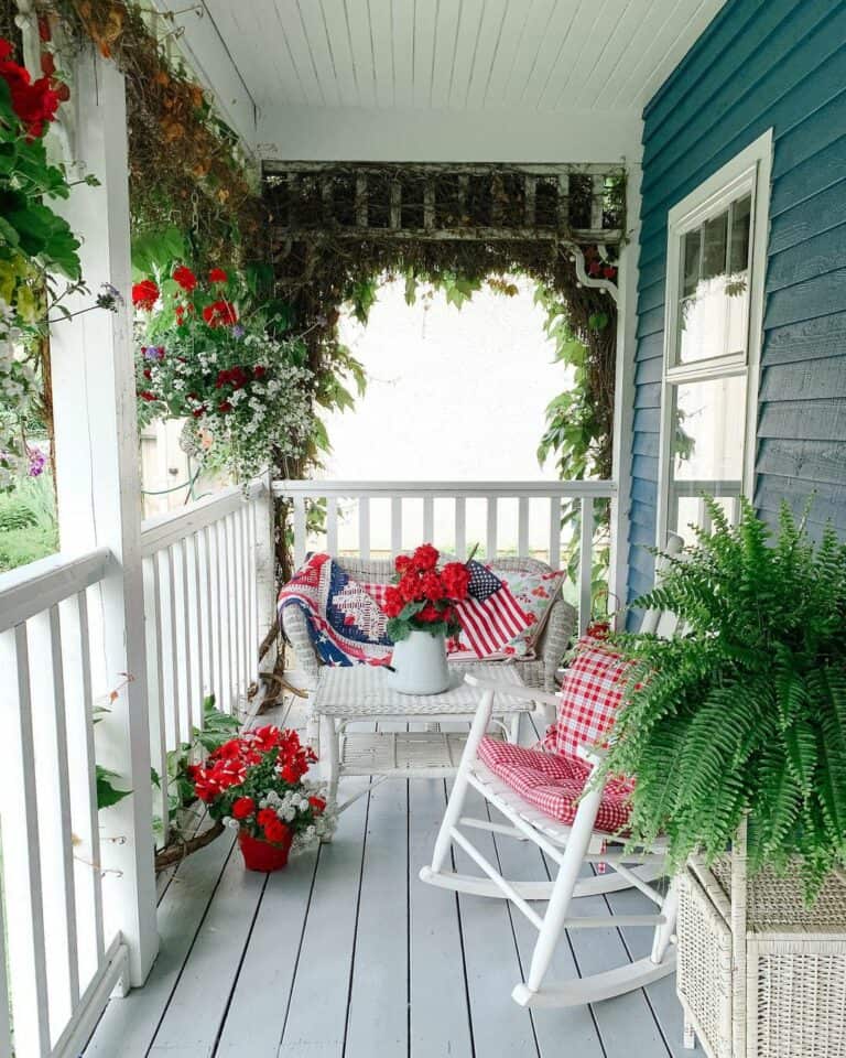 Teal Porch With Climbing Vines
