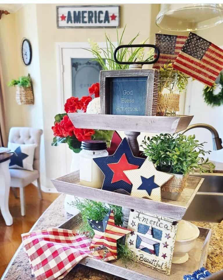 Three-tier Wood Tray With Fourth of July Display