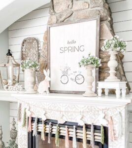 Tiny White Flowers and Spring Mantel Décor
