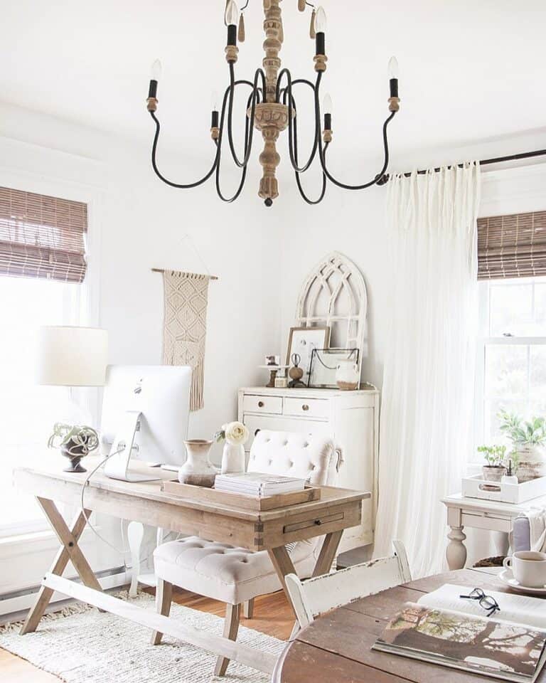 Tufted White Chair and Neutral Farmhouse Décor