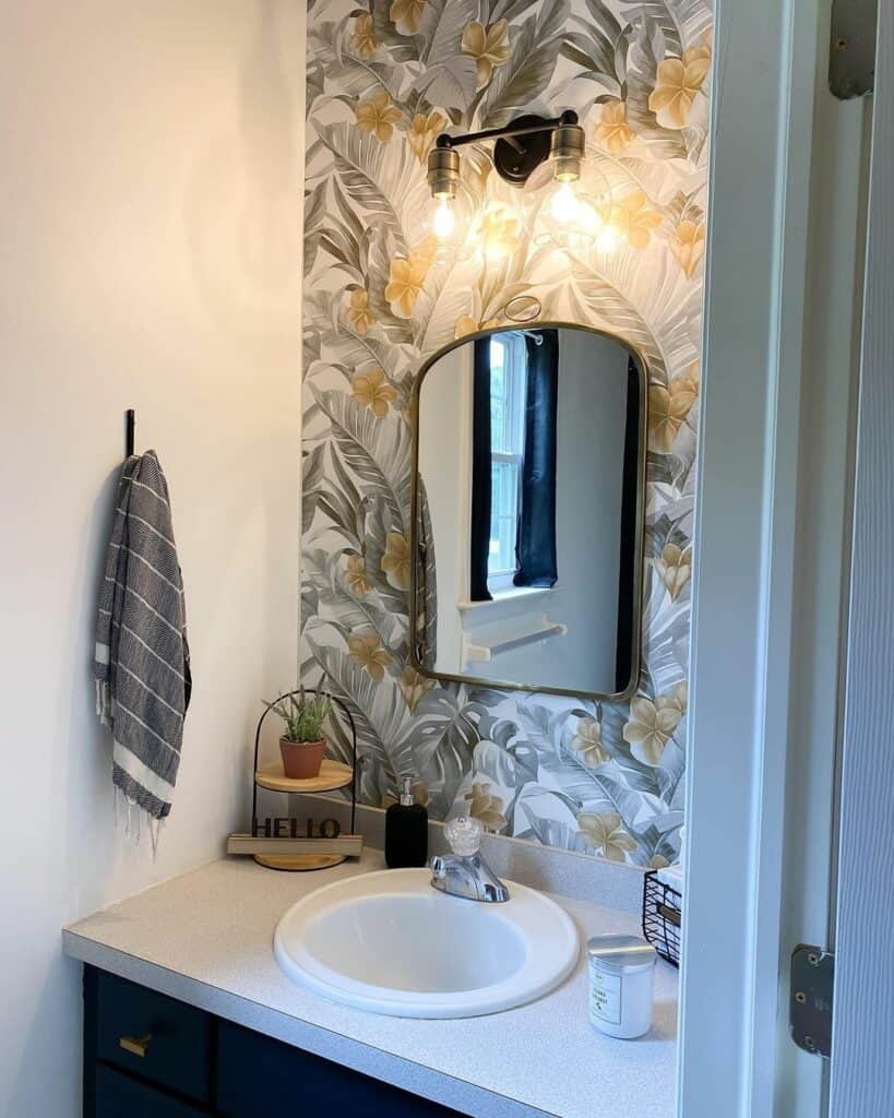 Vanity Area With Floral Backdrop