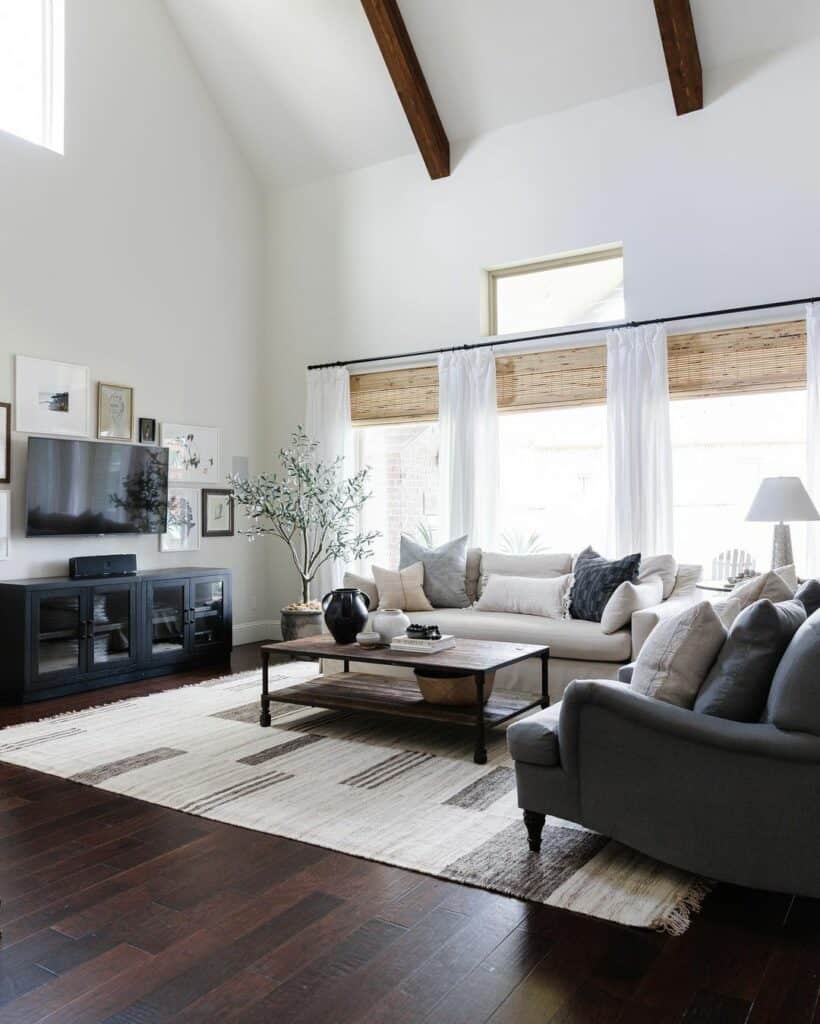 Vaulted Ceilings, a Dark Wood Floor, and Sheer White Curtains Soul & Lane