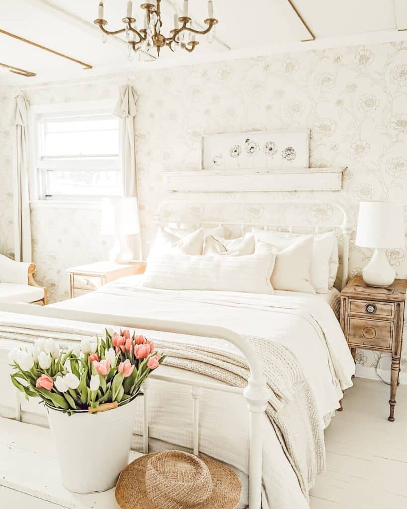 Vintage Bedroom With Rustic Modern Farmhouse Wallpaper