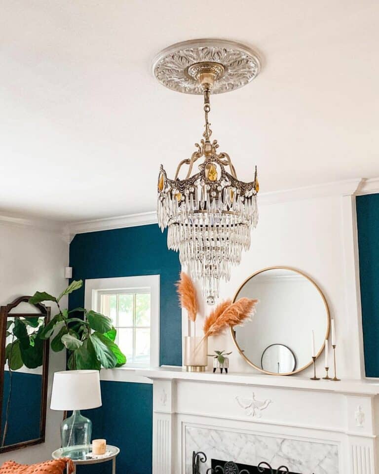 Vintage Chandelier in Boho Living Room