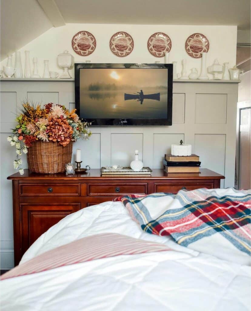 Spectrum Vintage Wall Mount Double Storage Basket With Wood Shelf - Industrial Gray, Farmhouse Décor