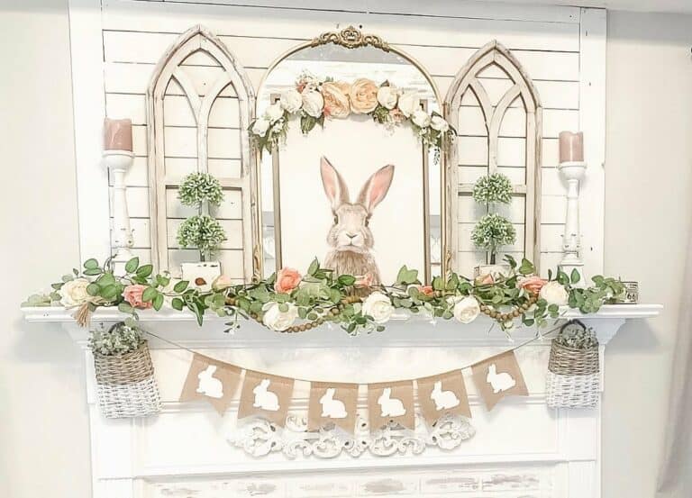 Vintage Easter Décor on White Fireplace Mantel