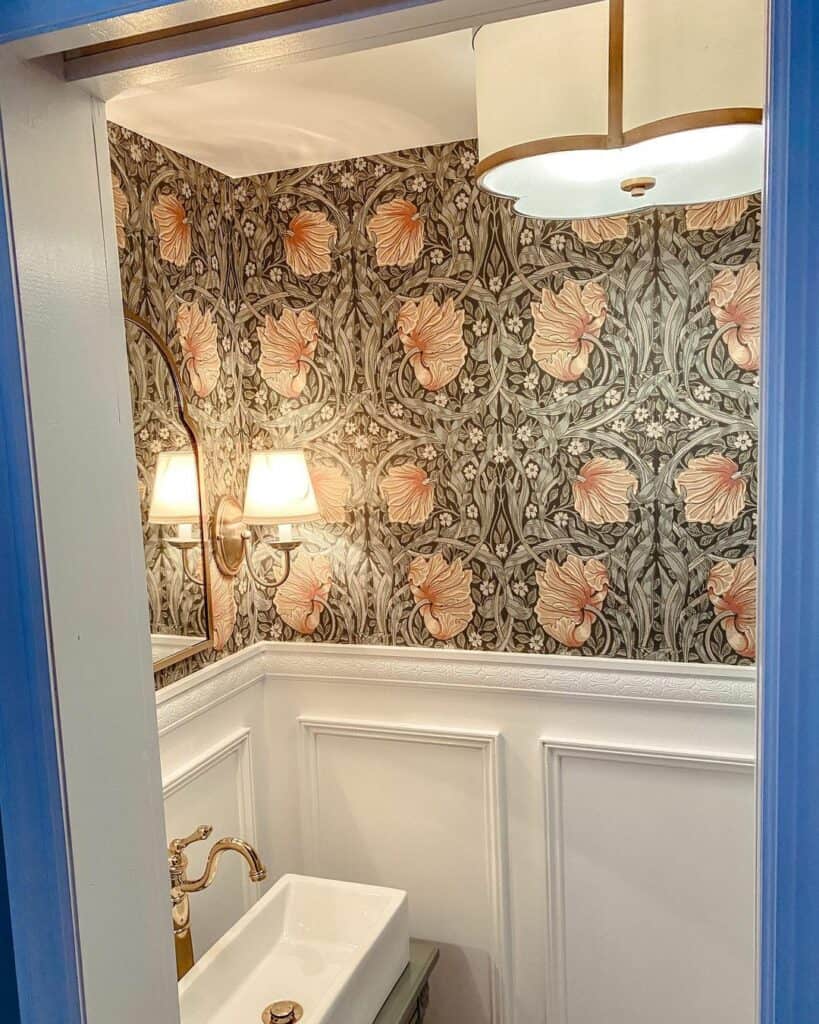 Wainscoting Bathroom With Floral Wallpaper