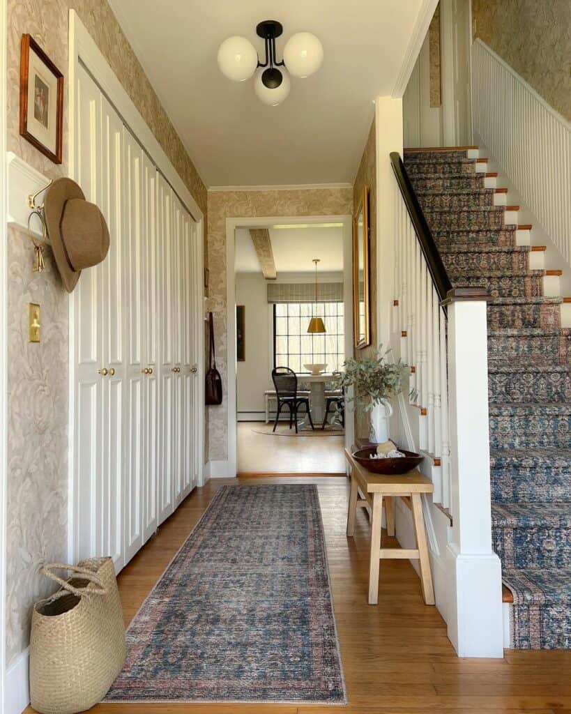 Wallpaper Hallway With Row of Closet Doors