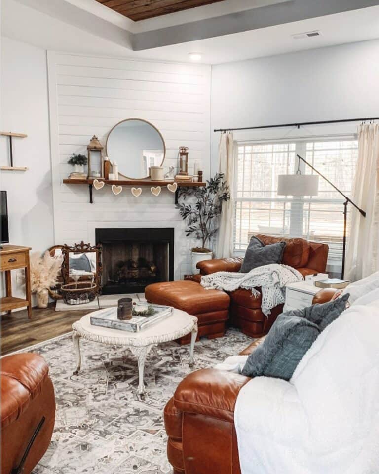 Warm Farmhouse Living Room With Leather Aesthetic