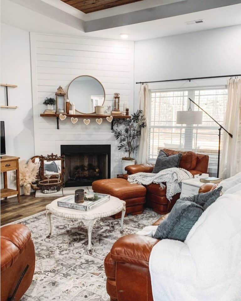 Warm Farmhouse Living Room With Leather Aesthetic Soul & Lane