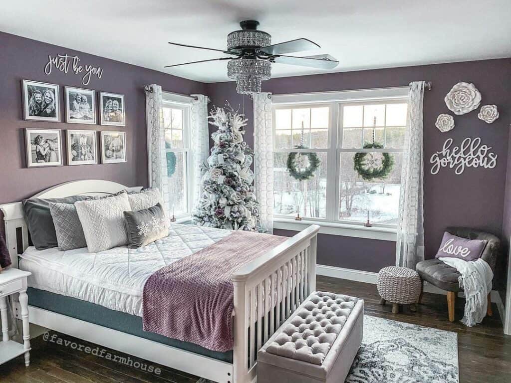 White Accents in Purple Bedroom