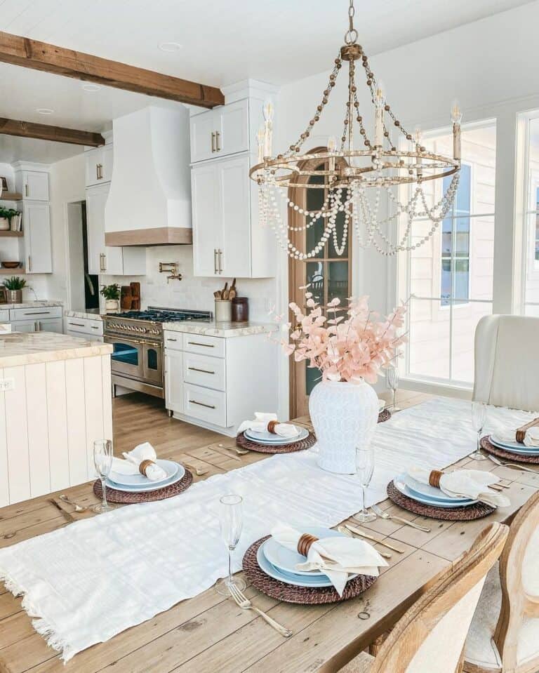 White Beaded Rustic Brass Chandelier