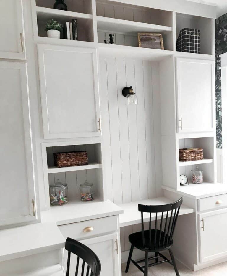 White Built-in Office Cabinets