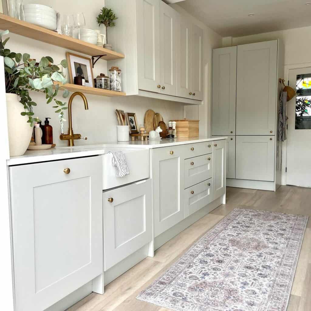 White Cabinets With Wooden Shelves