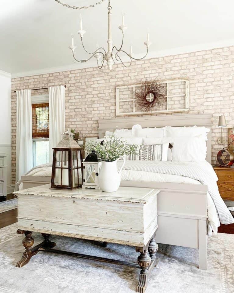 White Candelabra and White Brick Bedroom Wall