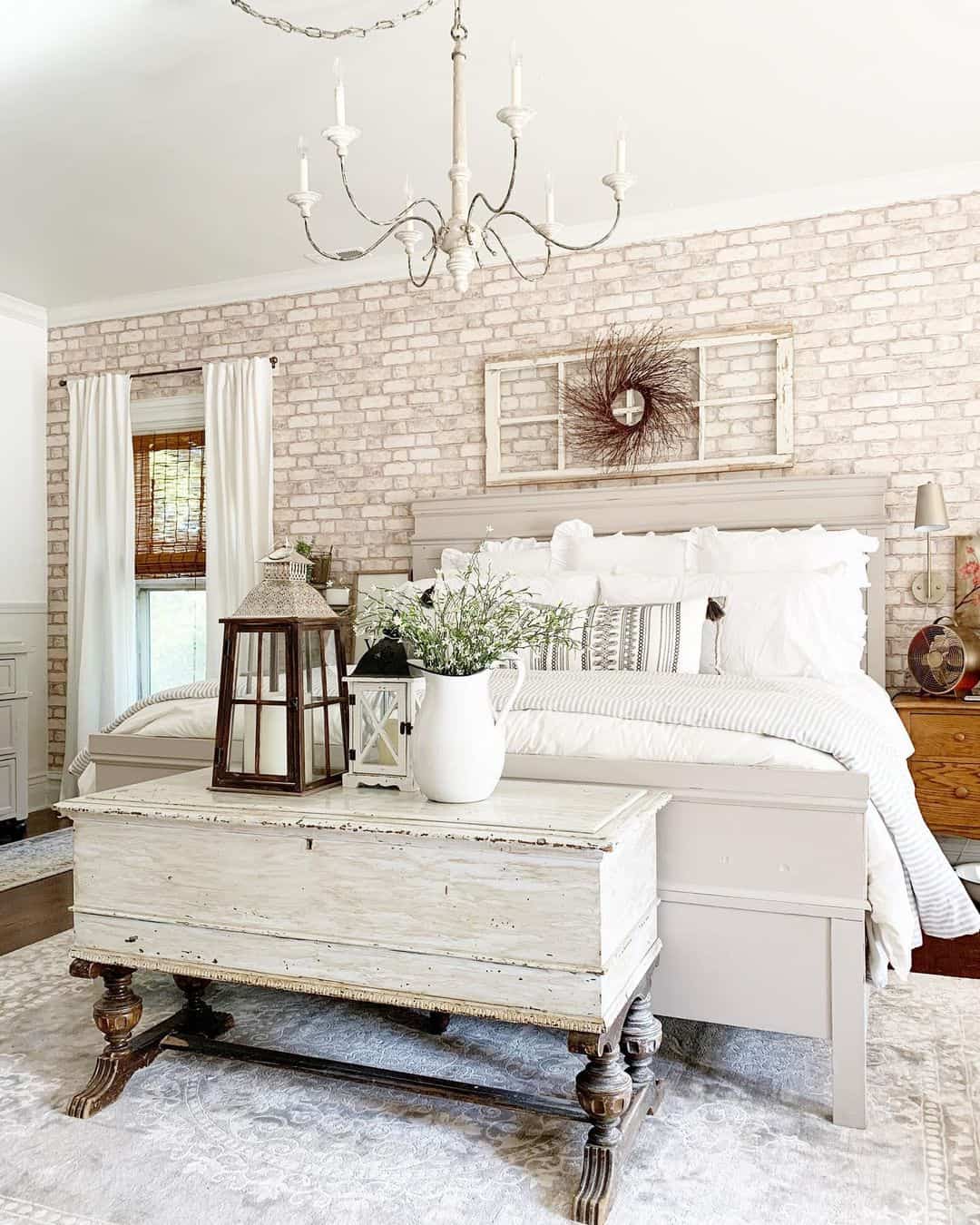 White Candelabra and White Brick Bedroom Wall Soul & Lane