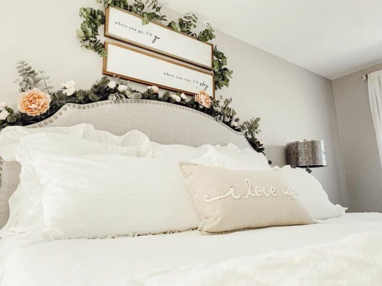 White Floral Garland on a White Headboard
