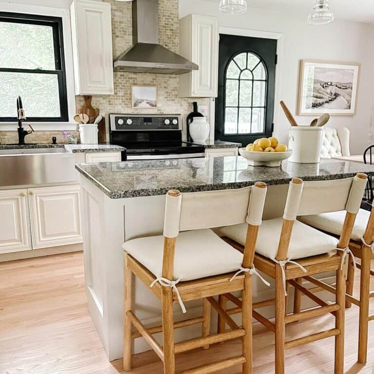 White Kitchen Island With Wooden Bar Chairs