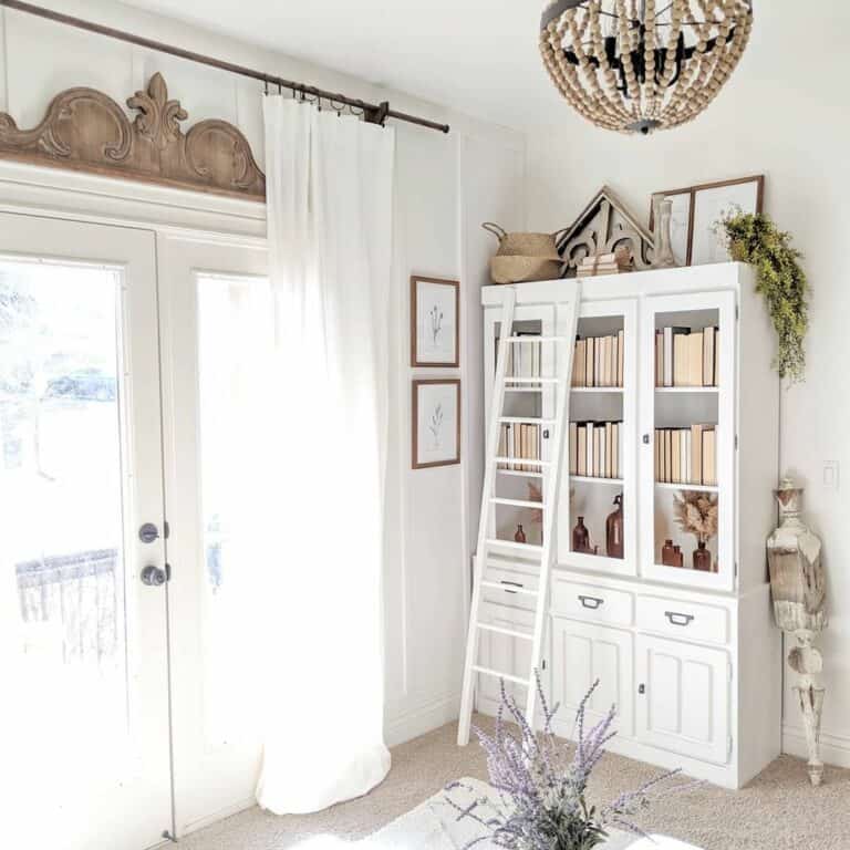 White Living Room With Repurposed China Cabinet