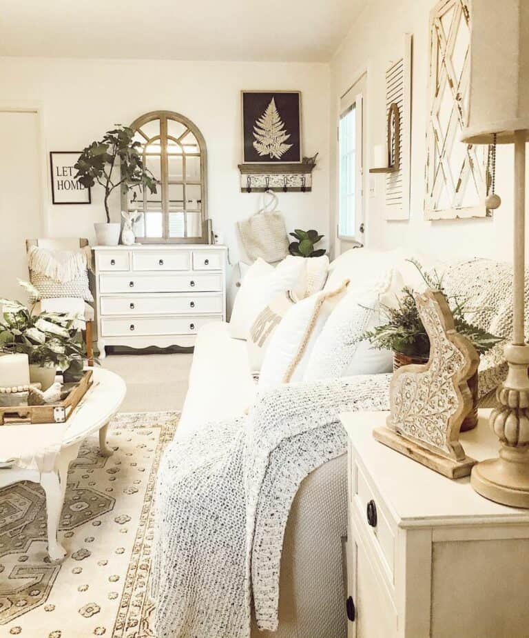 View of White Modern Farmhouse Living Room Ideas - Soul & Lane