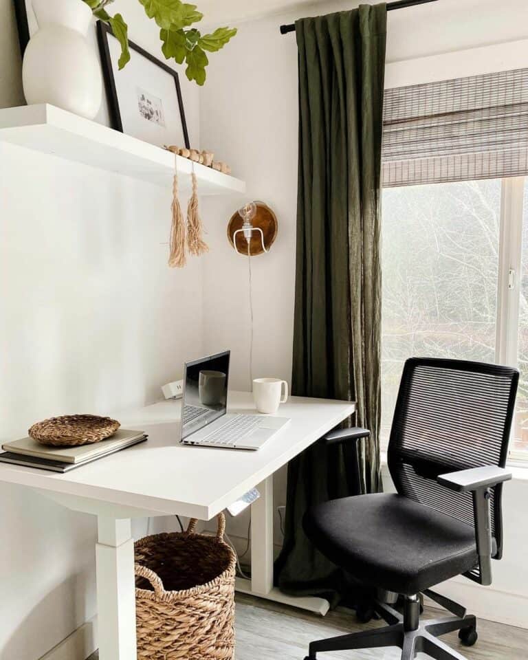 White Office With Green and Natural Décor
