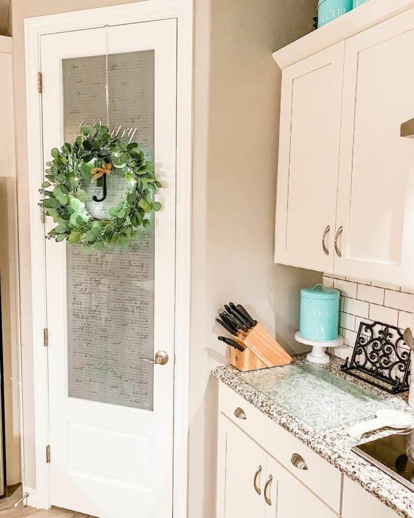 White Pantry Door With Etched Frosted Glass