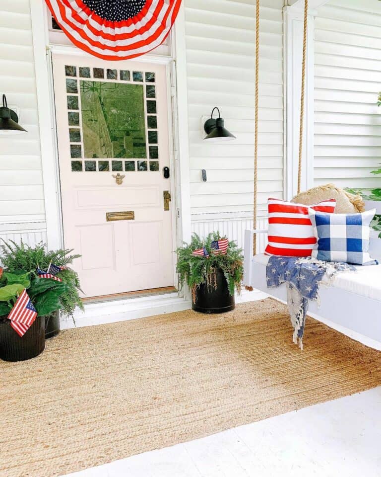 White Porch With 4th of July Outdoor Decorations