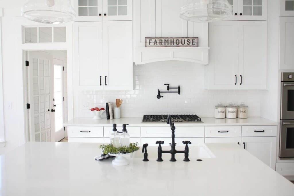White Shaker Cabinets with Black Handles