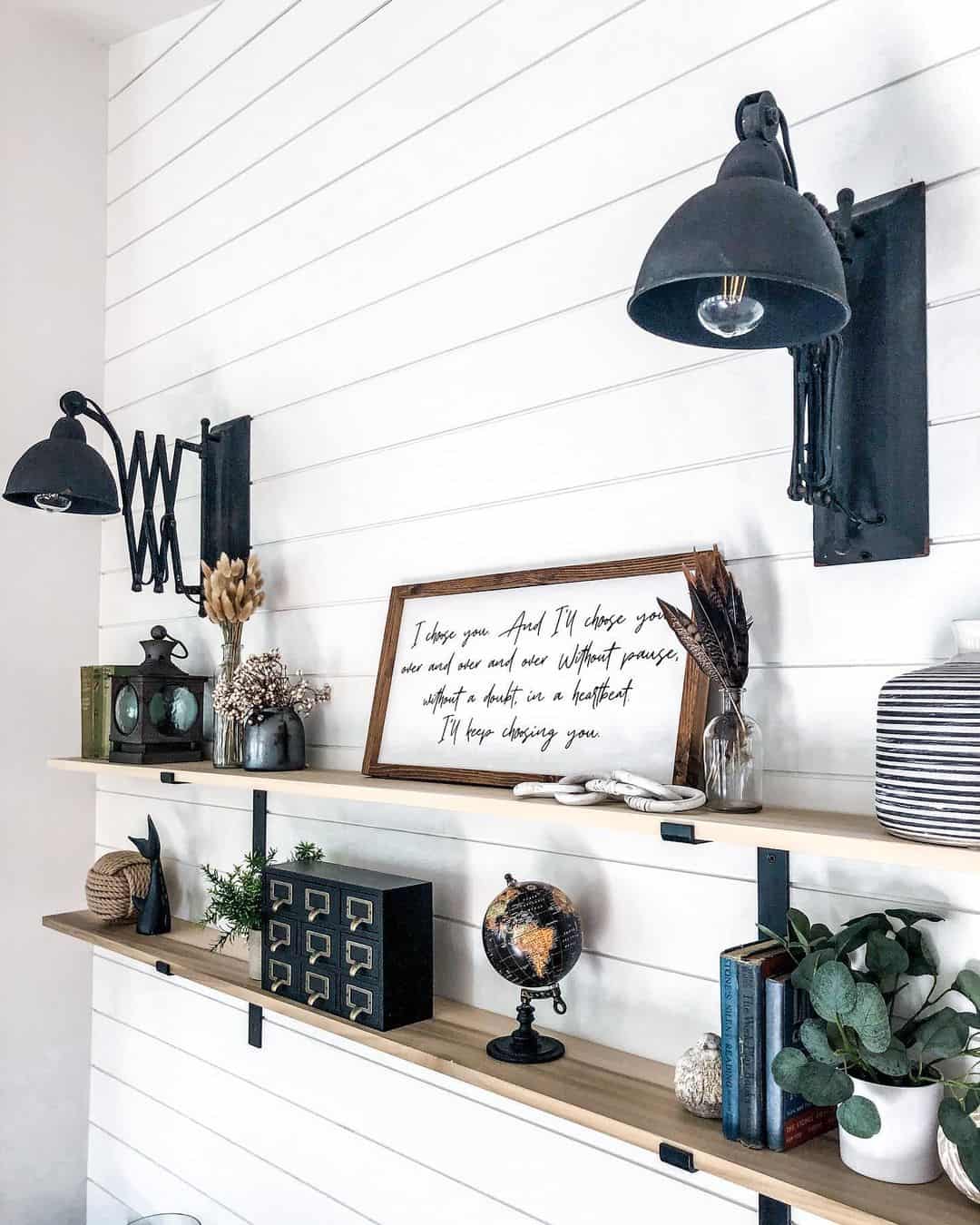 White Shiplap Wall Floating Shelves Lighting Ideas Soul & Lane