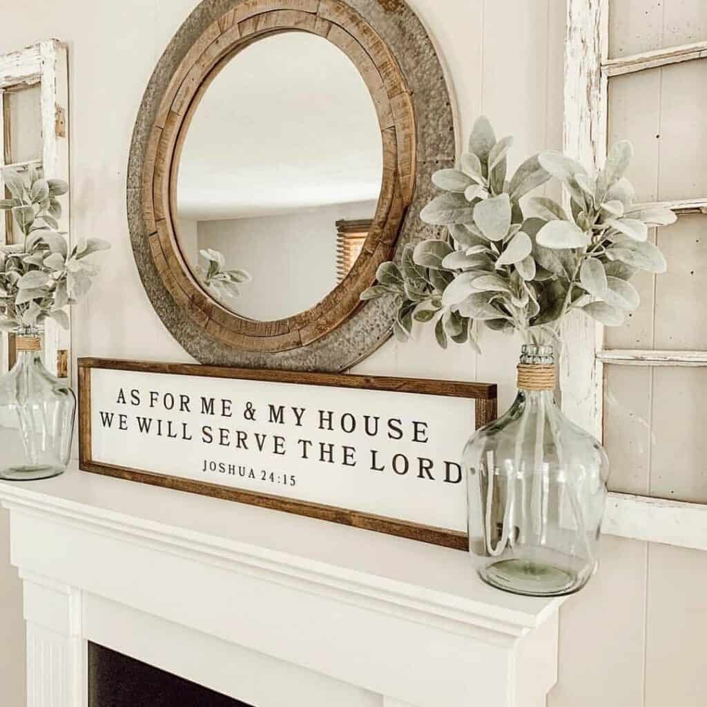 White Summer Mantel With Glass Vases