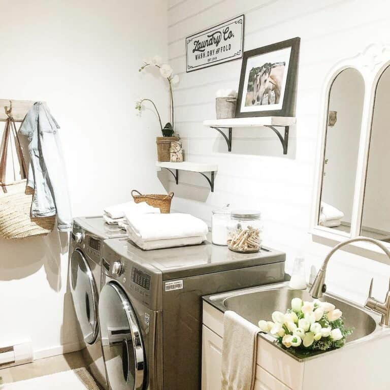White Tulips in Farmhouse Laundry Room