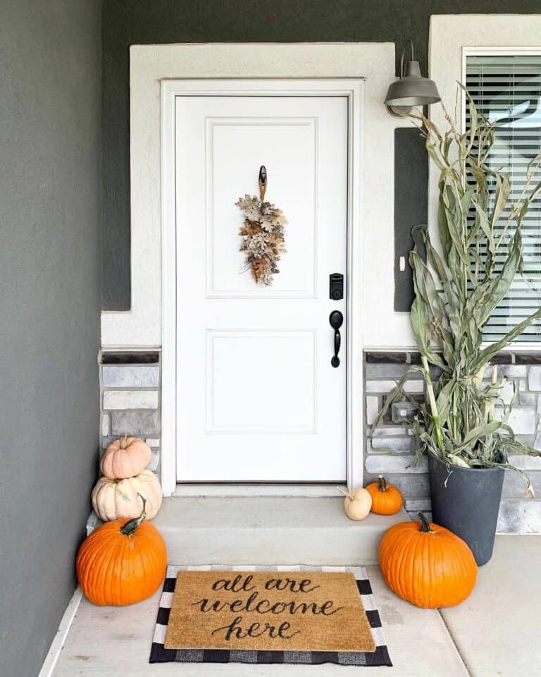 White Two Panel Front Porch with Fall Decor