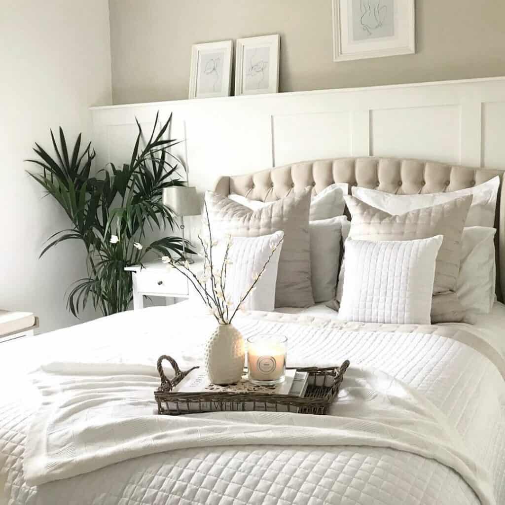 White Wainscoting With Beige Painted Bedroom Walls