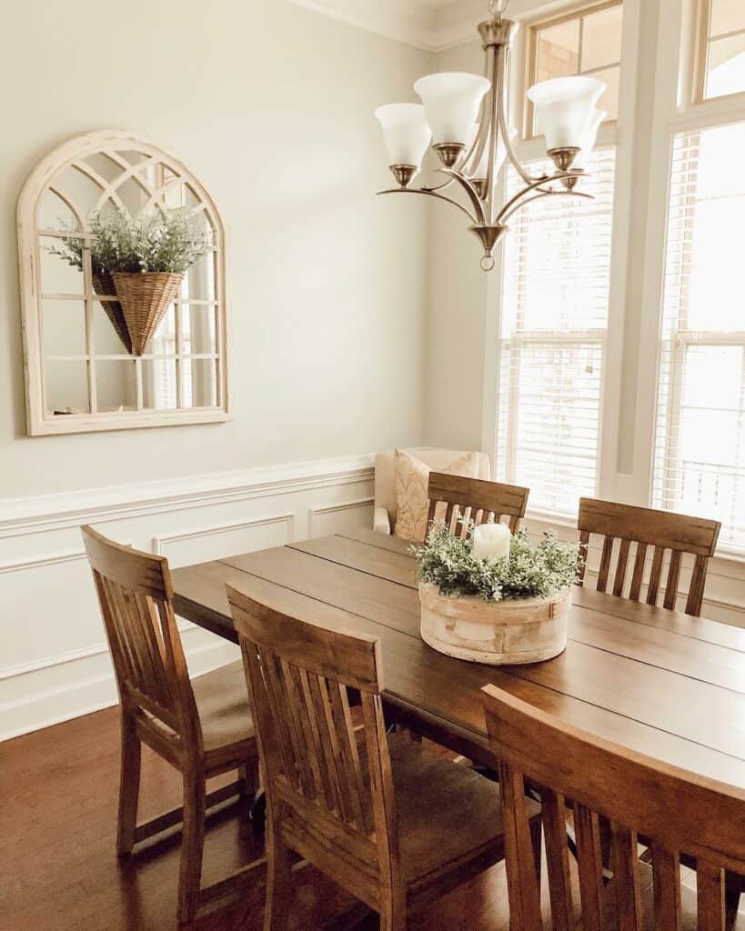 White Wainscoting and Wooden Dining Set