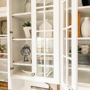 White Wall Cabinets With Glass Doors in Farmhouse Kitchen