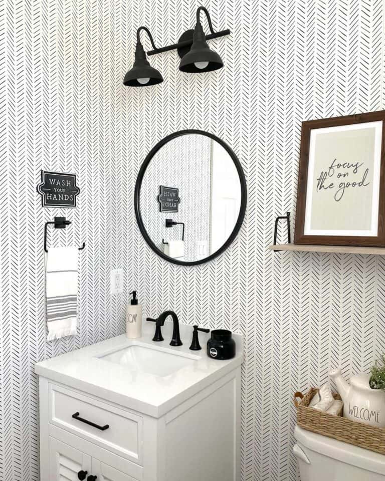 White and Black Chevron Small Rustic Bathroom Ideas
