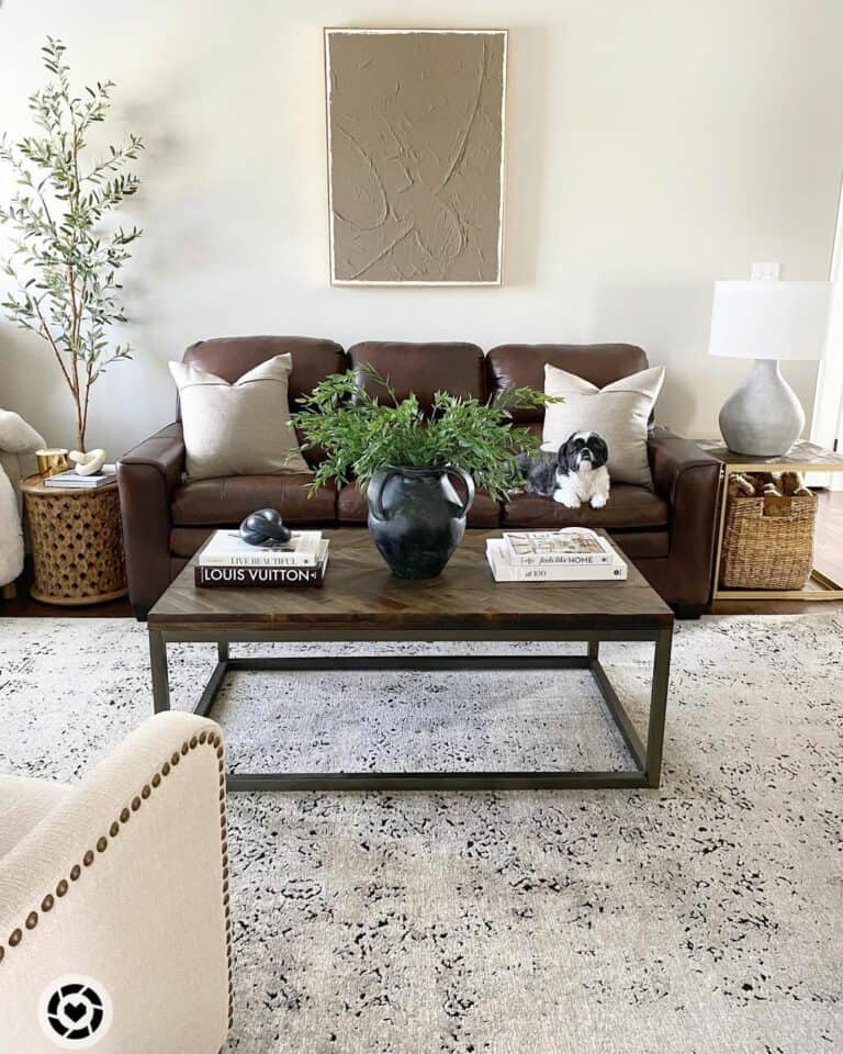 White and Brown Modern Farmhouse Living Room