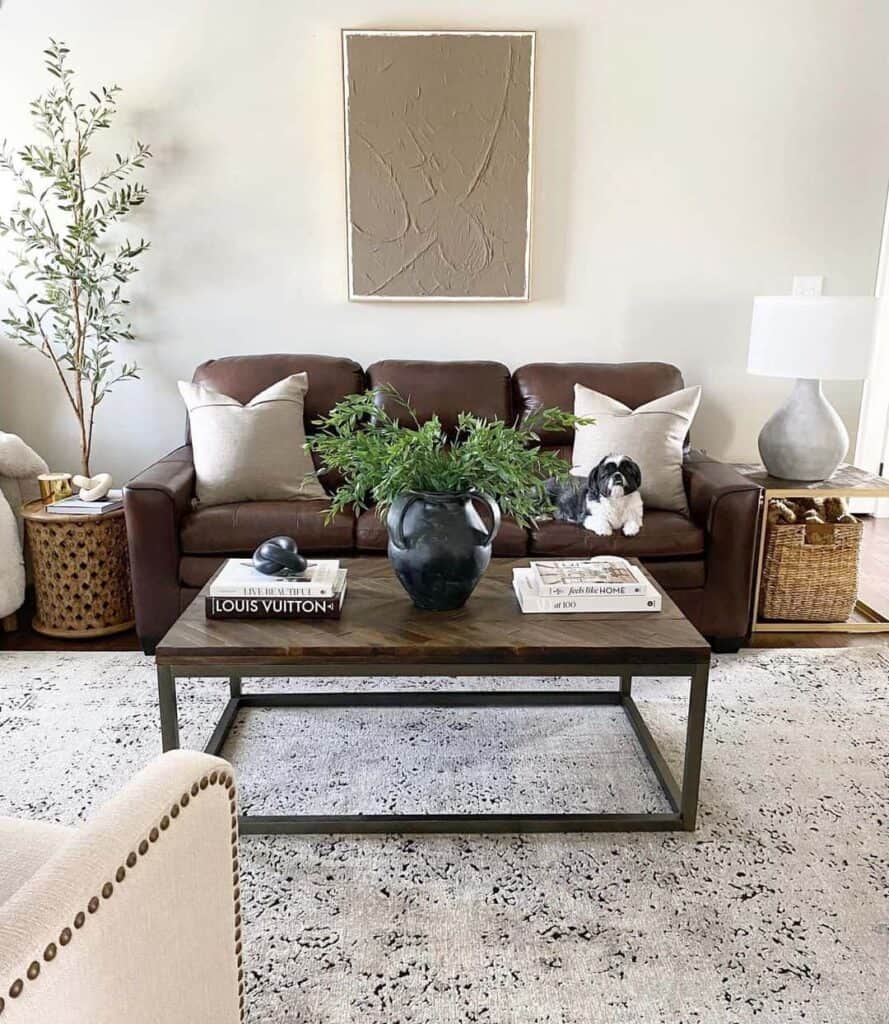 White and Brown Modern Farmhouse Living Room