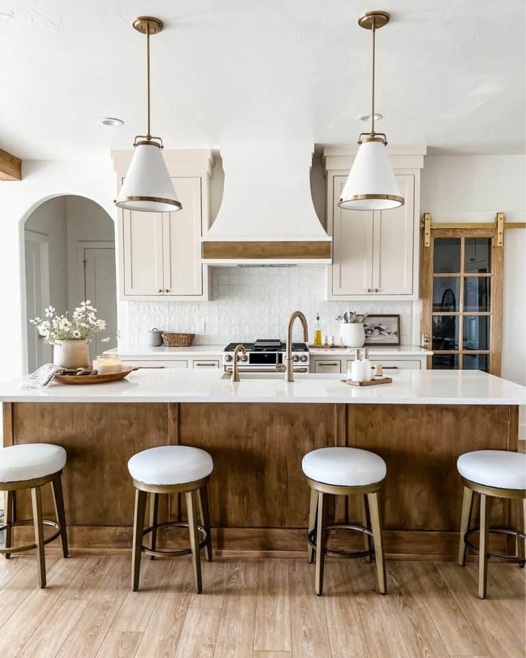White-and-Golden Pendant Lighting in Kitchen