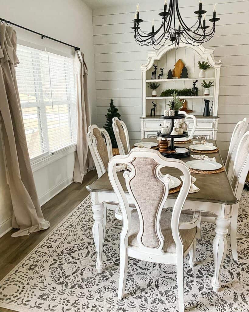 White and Grey Area Rug in Dining Room