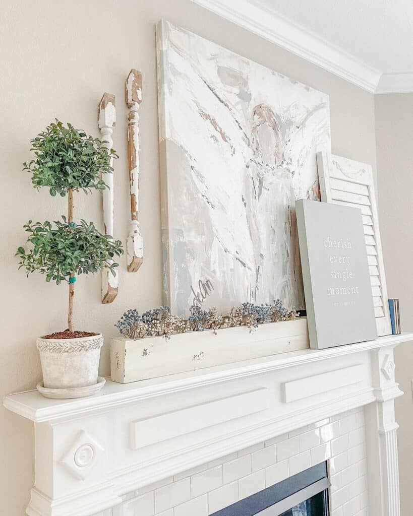 White and Light Blue Summer Mantel Décor