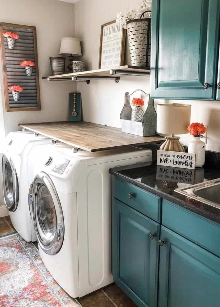 White and Red Vintage Laundry Room Rug