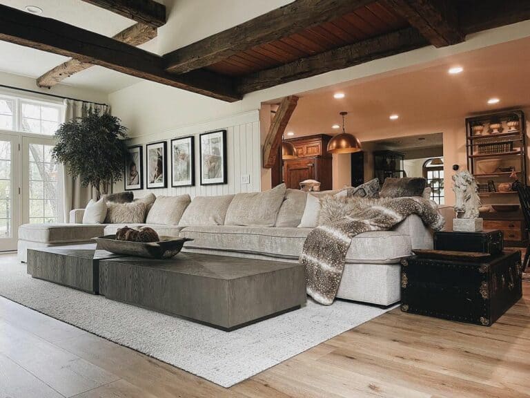 White and Wood Ceiling in Modern Living Room