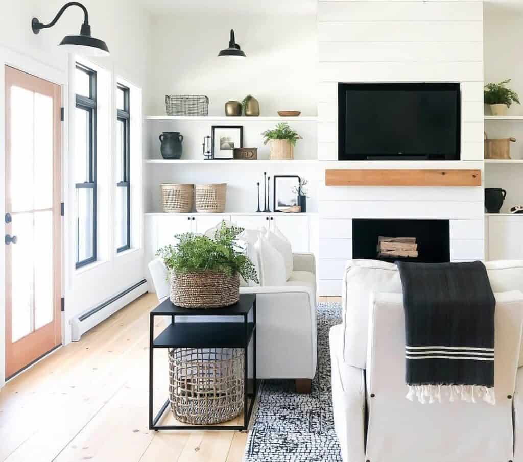 White and Wood Shiplap Fireplace