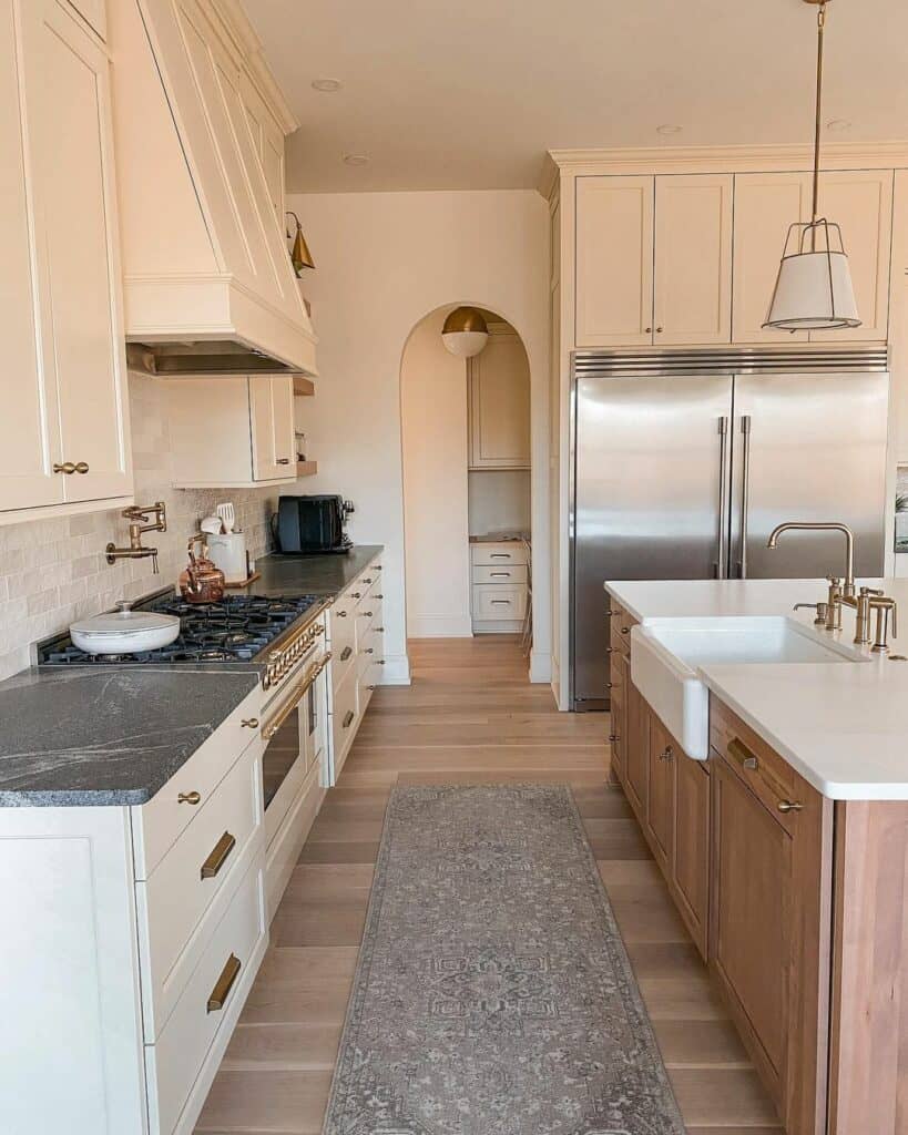 White and Wooden Kitchen With Archway